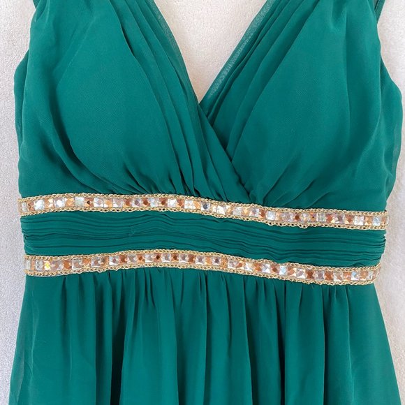Ever-Pretty Women's Chiffon V Neck Cap Sleeve Backless Gown in Deep Green - Picture 6 of 16